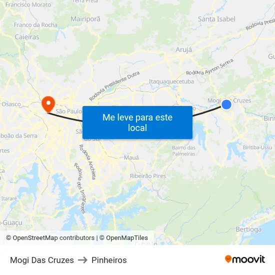 Mogi Das Cruzes to Pinheiros map