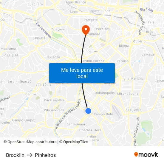 Brooklin to Pinheiros map