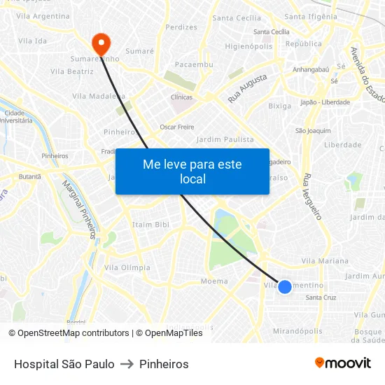 Hospital São Paulo to Pinheiros map