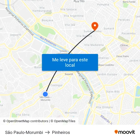 São Paulo-Morumbi to Pinheiros map
