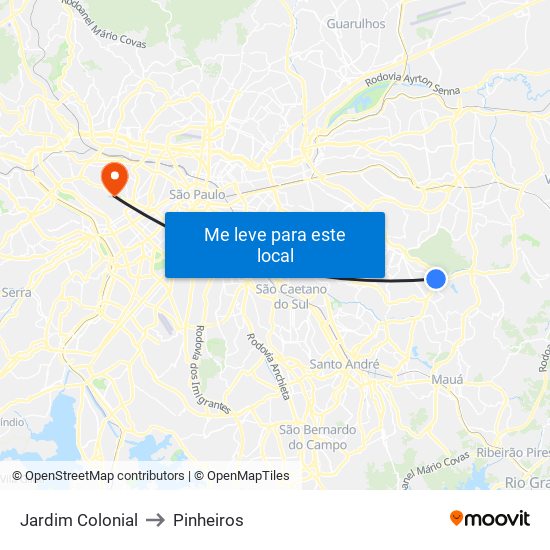 Jardim Colonial to Pinheiros map