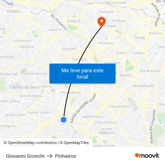 Giovanni Gronchi to Pinheiros map