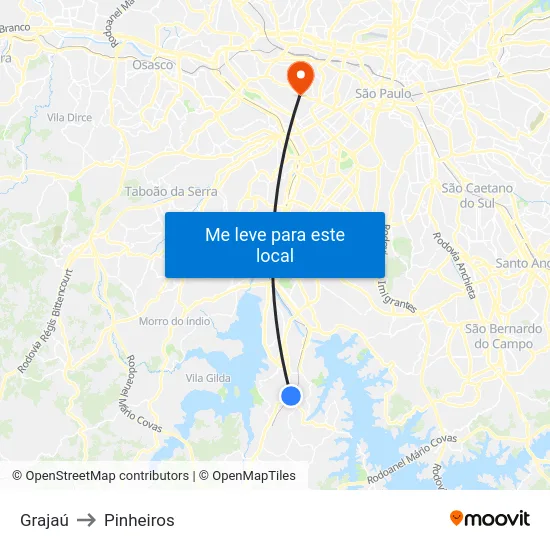 Grajaú to Pinheiros map