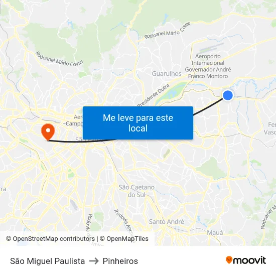 São Miguel Paulista to Pinheiros map