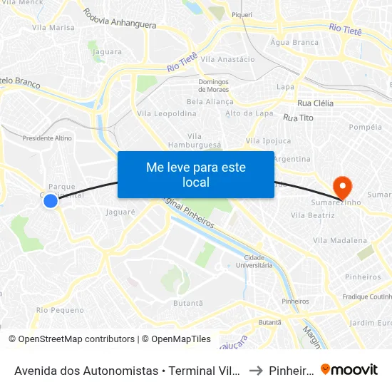 Avenida dos Autonomistas • Terminal Vila Yara to Pinheiros map