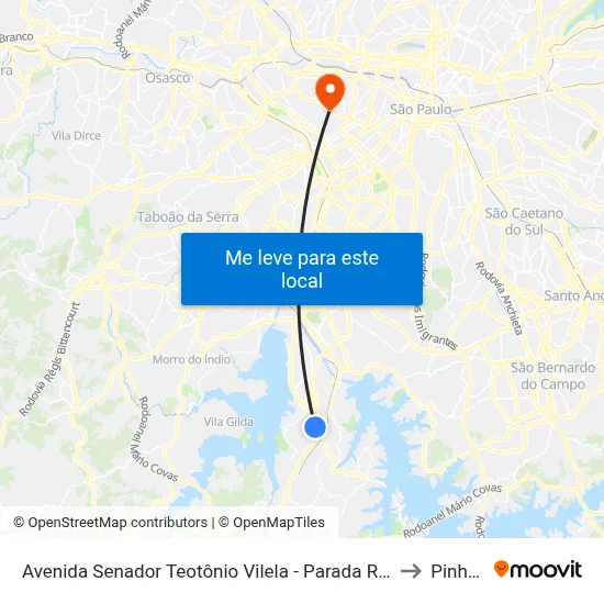 Avenida Senador Teotônio Vilela - Parada Rodrigues Vilares C/B to Pinheiros map