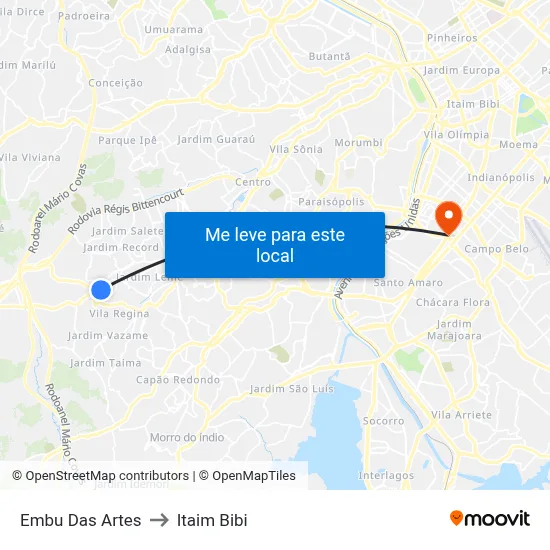 Embu Das Artes to Itaim Bibi map