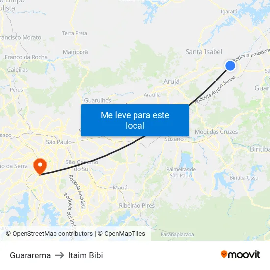 Guararema to Itaim Bibi map