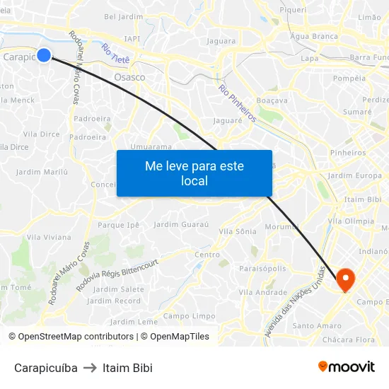 Carapicuíba to Itaim Bibi map