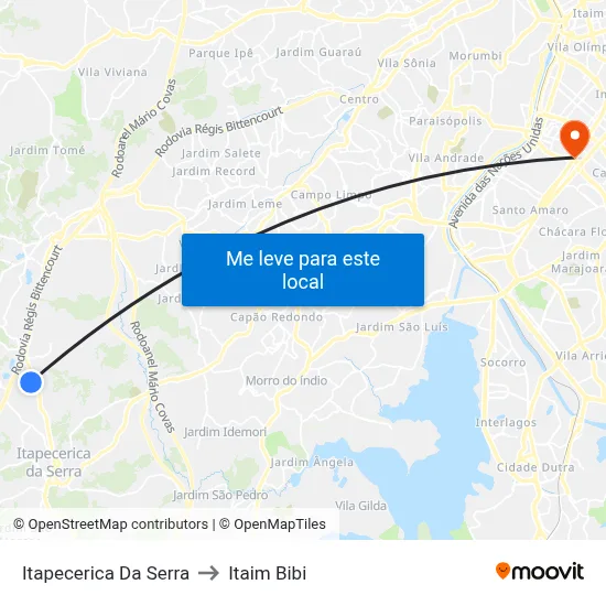 Itapecerica Da Serra to Itaim Bibi map