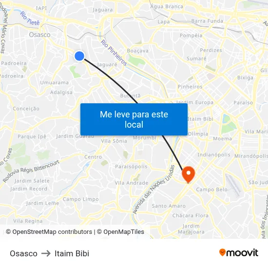 Osasco to Itaim Bibi map
