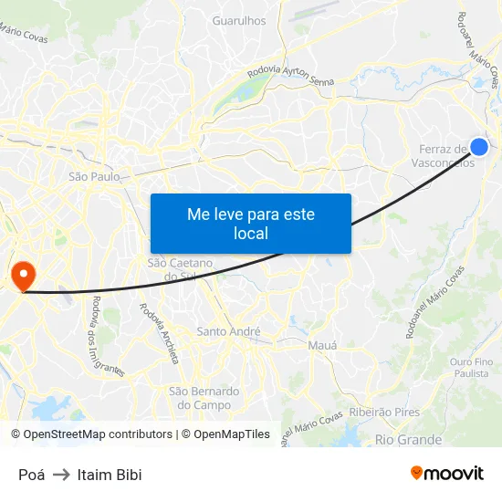 Poá to Itaim Bibi map