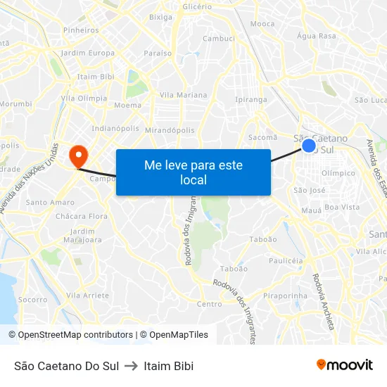 São Caetano Do Sul to Itaim Bibi map