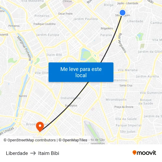 Liberdade to Itaim Bibi map