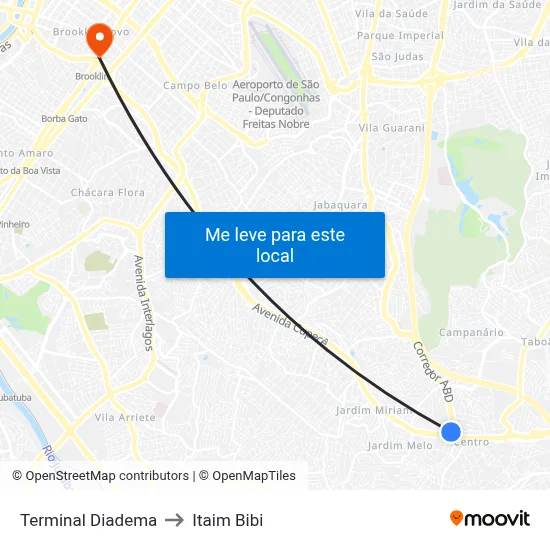 Terminal Diadema to Itaim Bibi map