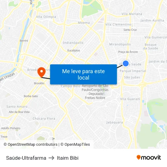 Saúde-Ultrafarma to Itaim Bibi map