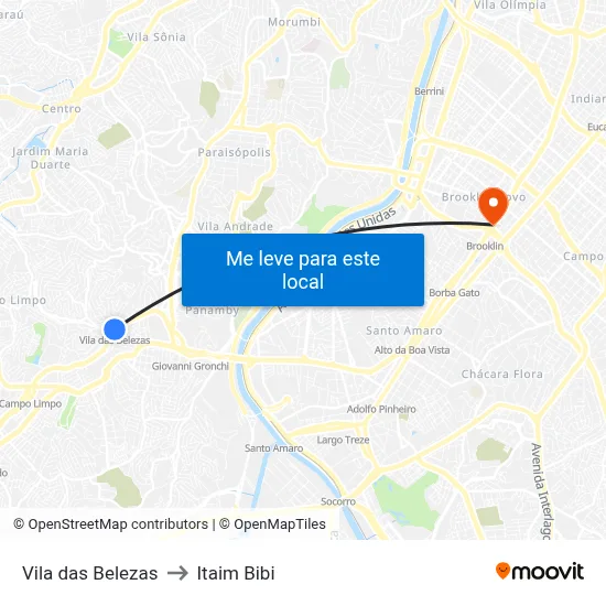 Vila das Belezas to Itaim Bibi map