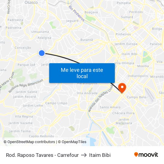 Rod. Raposo Tavares - Carrefour to Itaim Bibi map