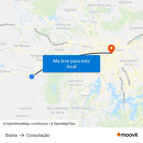 Ibiúna to Consolação map