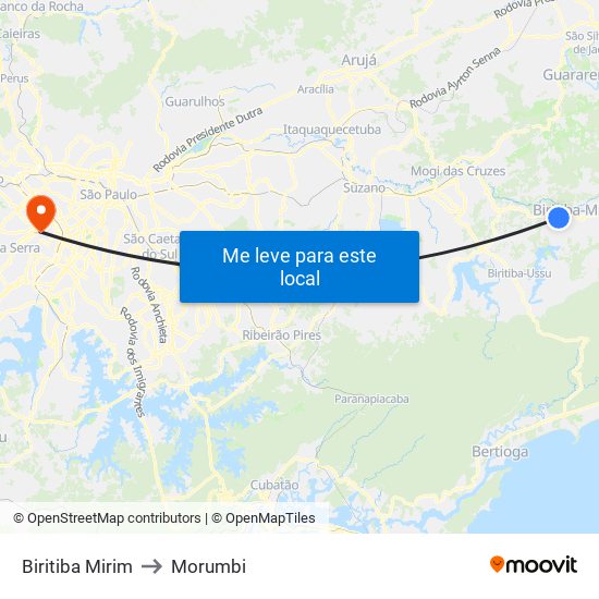 Biritiba Mirim to Morumbi map