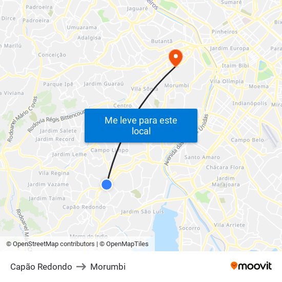 Capão Redondo to Morumbi map