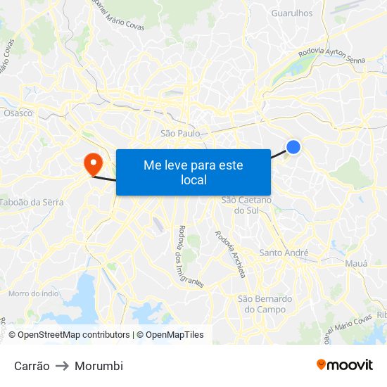 Carrão to Morumbi map