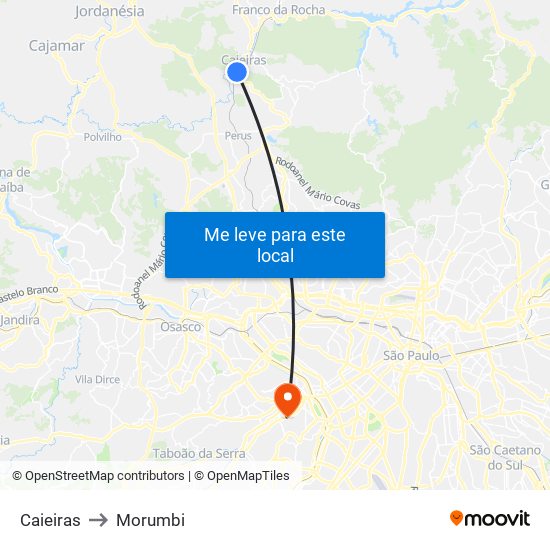 Caieiras to Morumbi map