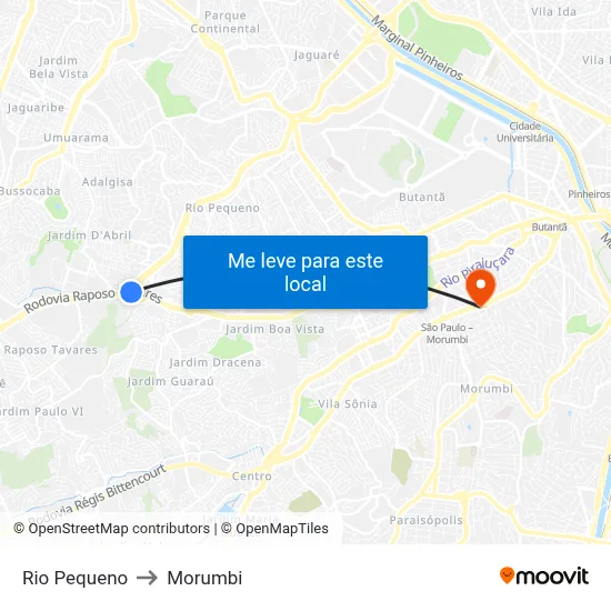 Rio Pequeno to Morumbi map