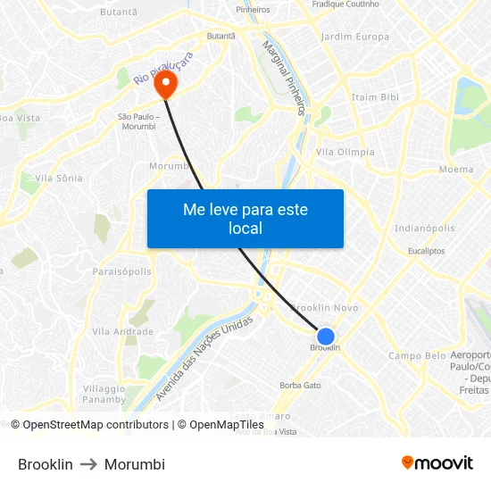 Brooklin to Morumbi map