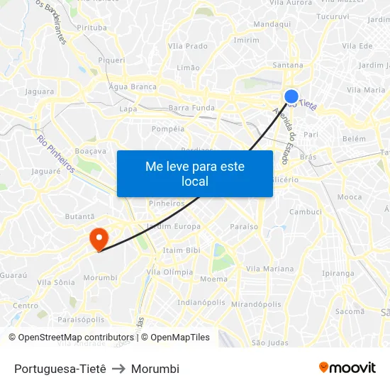 Portuguesa-Tietê to Morumbi map