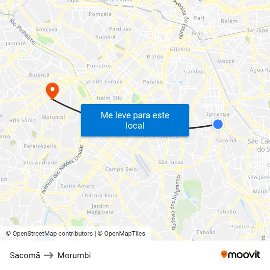 Sacomã to Morumbi map