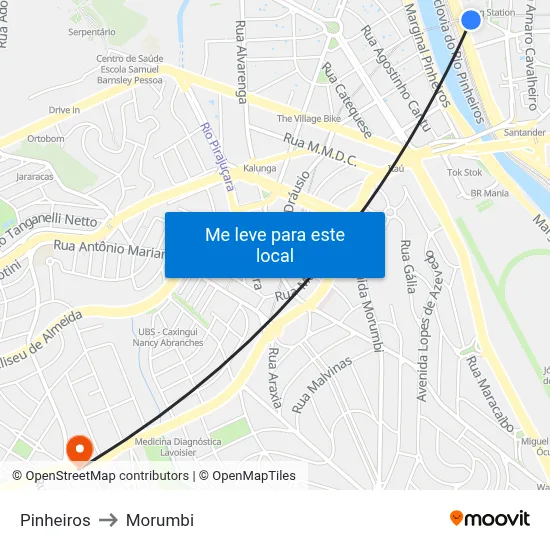 Pinheiros to Morumbi map