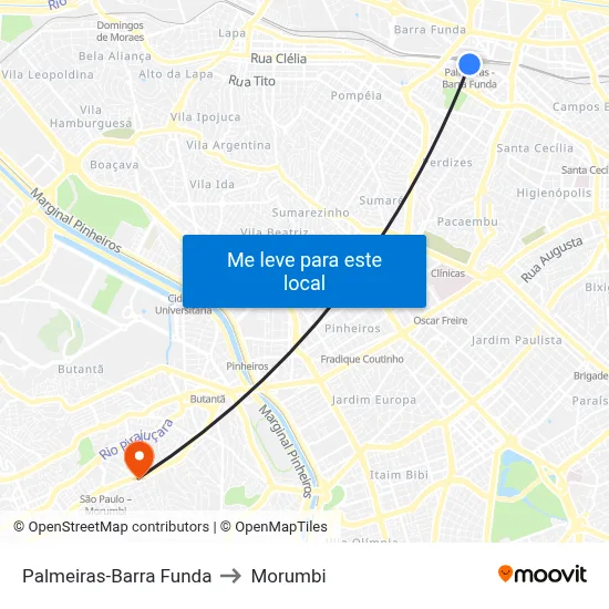 Palmeiras-Barra Funda to Morumbi map
