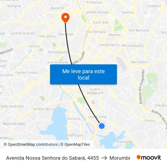 Avenida Nossa Senhora do Sabará, 4455 to Morumbi map