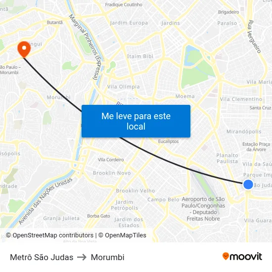 Metrô São Judas to Morumbi map