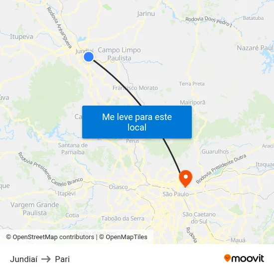 Jundiaí to Pari map