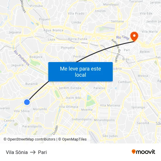 Vila Sônia to Pari map