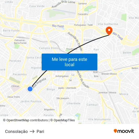 Consolação to Pari map