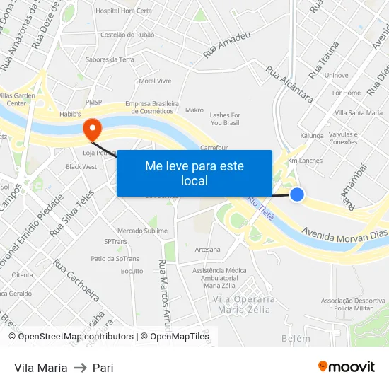 Vila Maria to Pari map