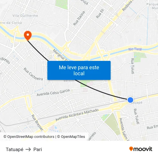 Tatuapé to Pari map