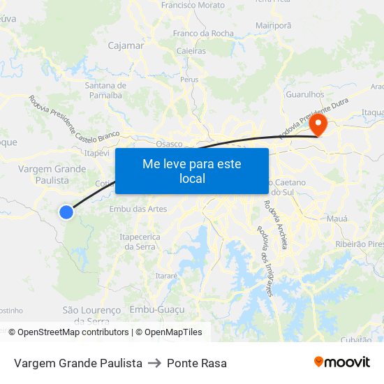 Vargem Grande Paulista to Ponte Rasa map