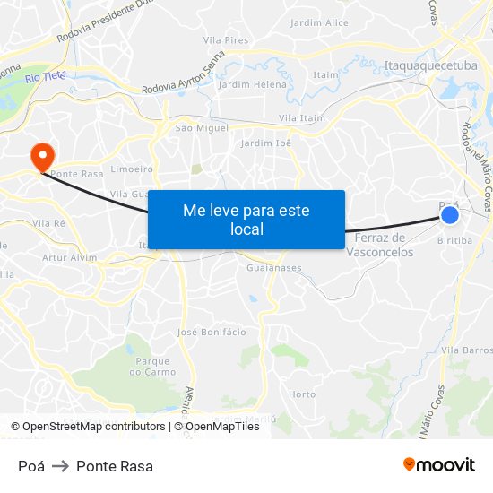 Poá to Ponte Rasa map