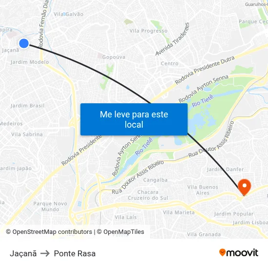 Jaçanã to Ponte Rasa map