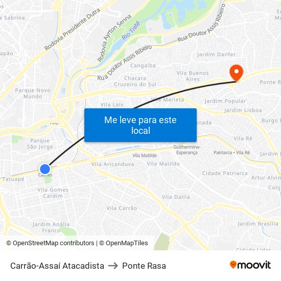 Carrão-Assaí Atacadista to Ponte Rasa map