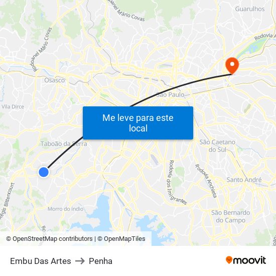 Embu Das Artes to Penha map