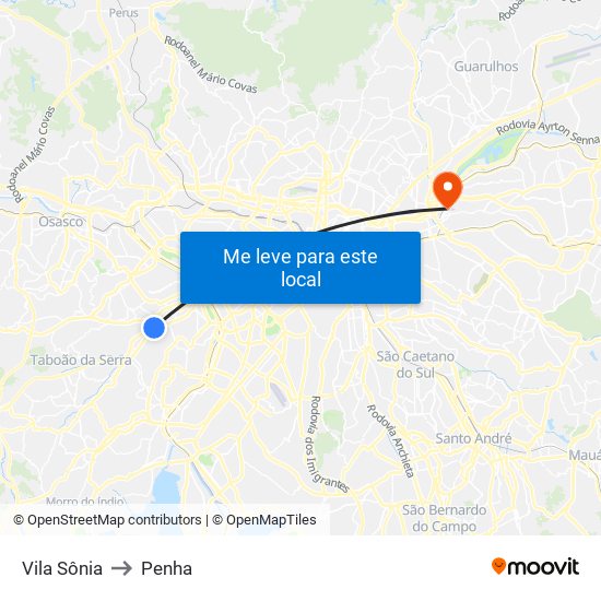 Vila Sônia to Penha map