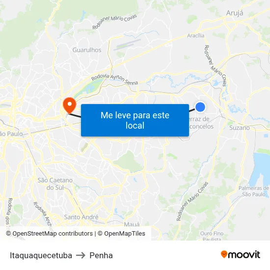 Itaquaquecetuba to Penha map