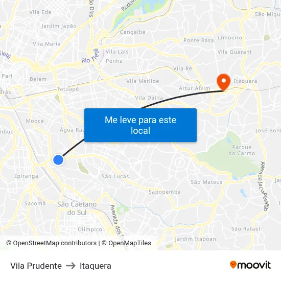 Vila Prudente to Itaquera map