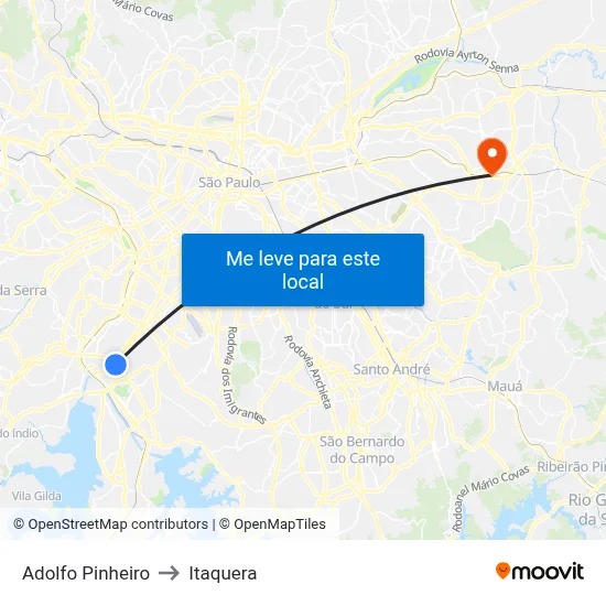 Adolfo Pinheiro to Itaquera map