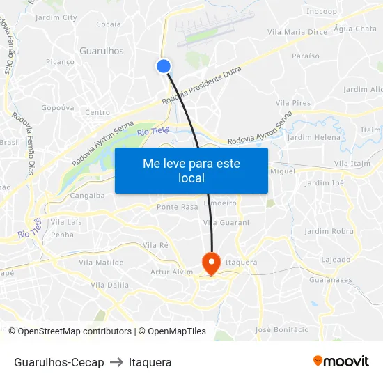 Guarulhos-Cecap to Itaquera map